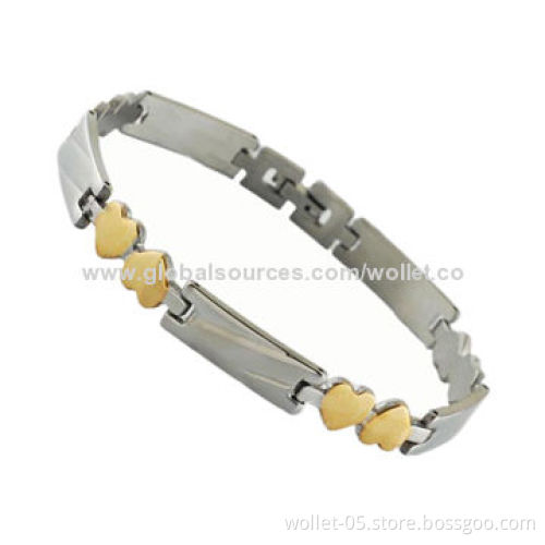 Fashionable Women's Titanium Bracelet with Heart Shape, Can Put Magnetic in Back HoleNew